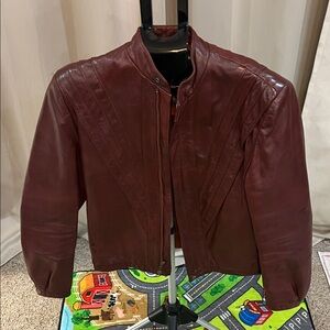 Vintage Men's Burgundy Leather Bomber Jacket